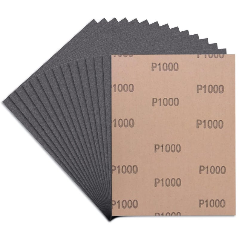 LCubro Sandpaper 1000 Grit, Wet Dry Sanding Sheets, High Performance Sand Paper for Wood Furniture Finishing, Metal Grinding, Automotive Polishing, 9 x 11 inches, 15-Sheets - Image 1